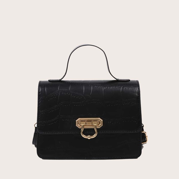 

Croc Embossed Satchel Bag, Black