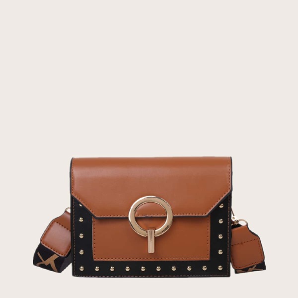 

Studded Decor Crossbody Bag, Brown