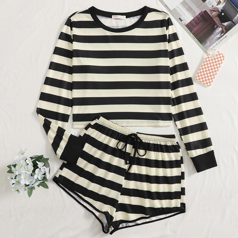

Stripe Tie Front Shorts PJ Set, Multicolor