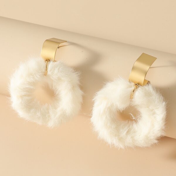 

Fluffy Round Drop Earrings, White