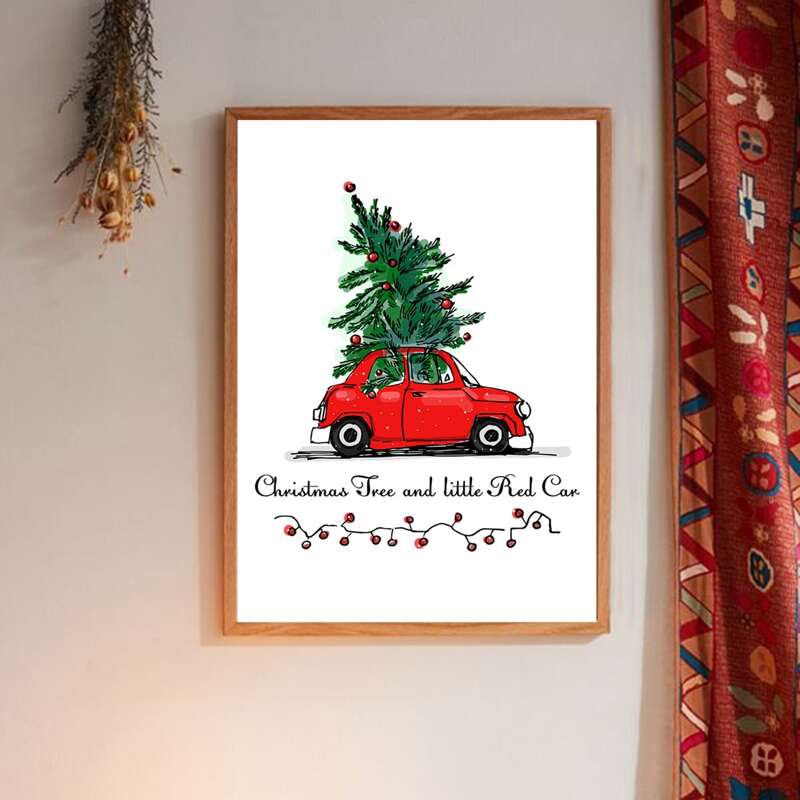 

Christmas Car Print Wall Painting Without Frame, White