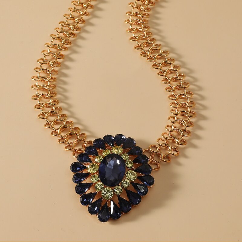 Rhinestone Decor Necklace, Royal blue