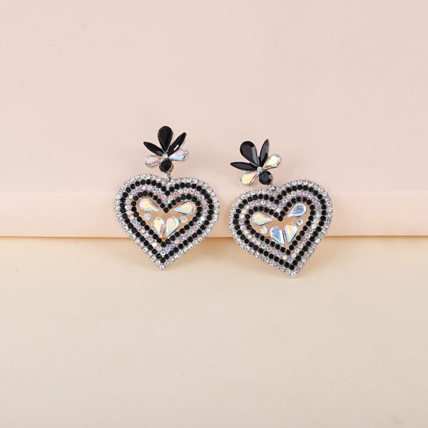 

Rhinestone Decor Heart Charm Drop Earrings, Multicolor