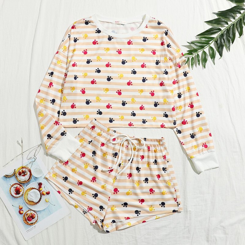 

Stripe & Cat Paw Graphic PJ Set, Multicolor