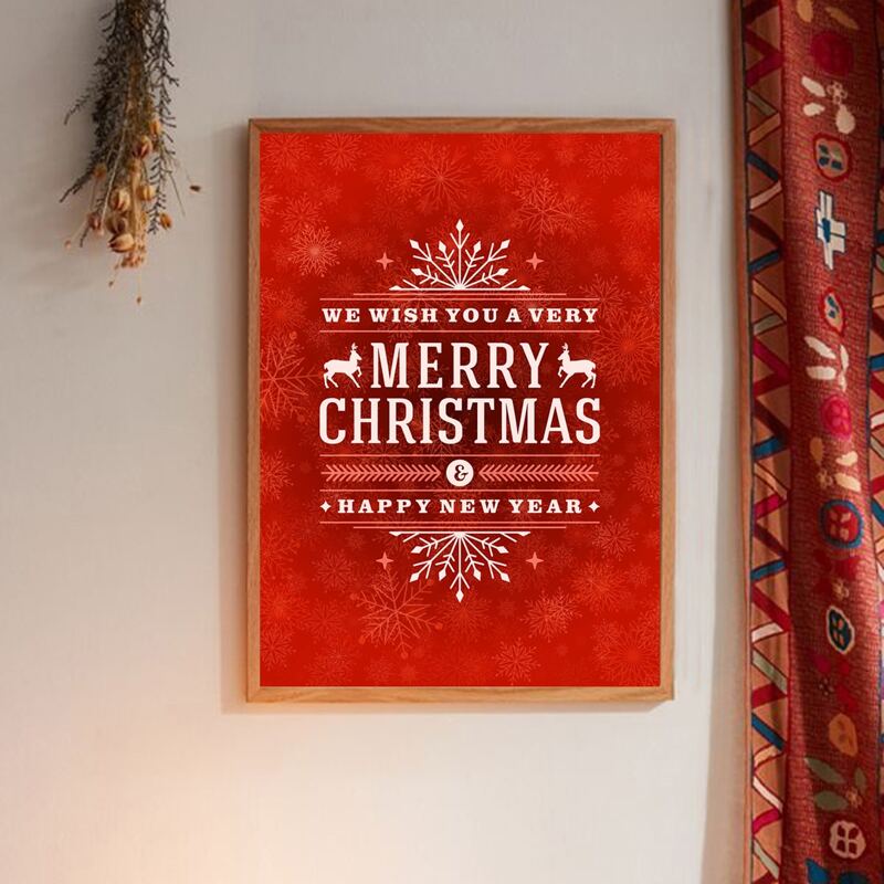 

Christmas Slogan Graphic Wall Painting Without Frame, Red