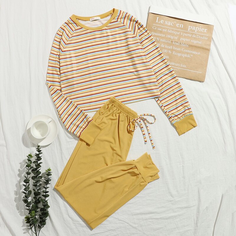 

Stripe Tee & Drawstring Waist Pants PJ Set, Multicolor