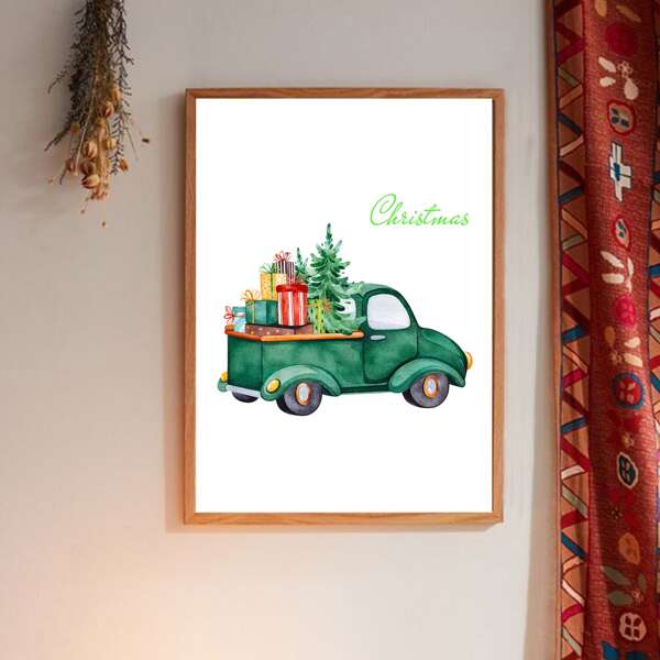 

Christmas Car Print Wall Painting Without Frame, White