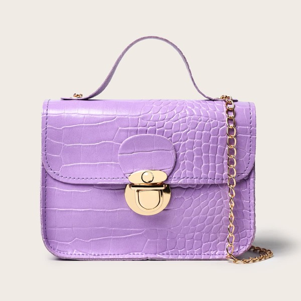 

Crocodile Chain Satchel Bag, Purple