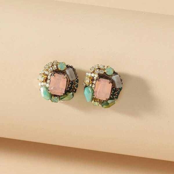 

Gemstone Decor Round Stud Earrings, Multicolor