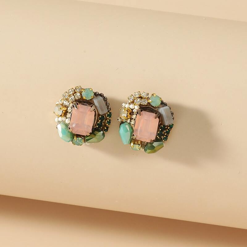 

Gemstone Decor Round Stud Earrings, Multicolor
