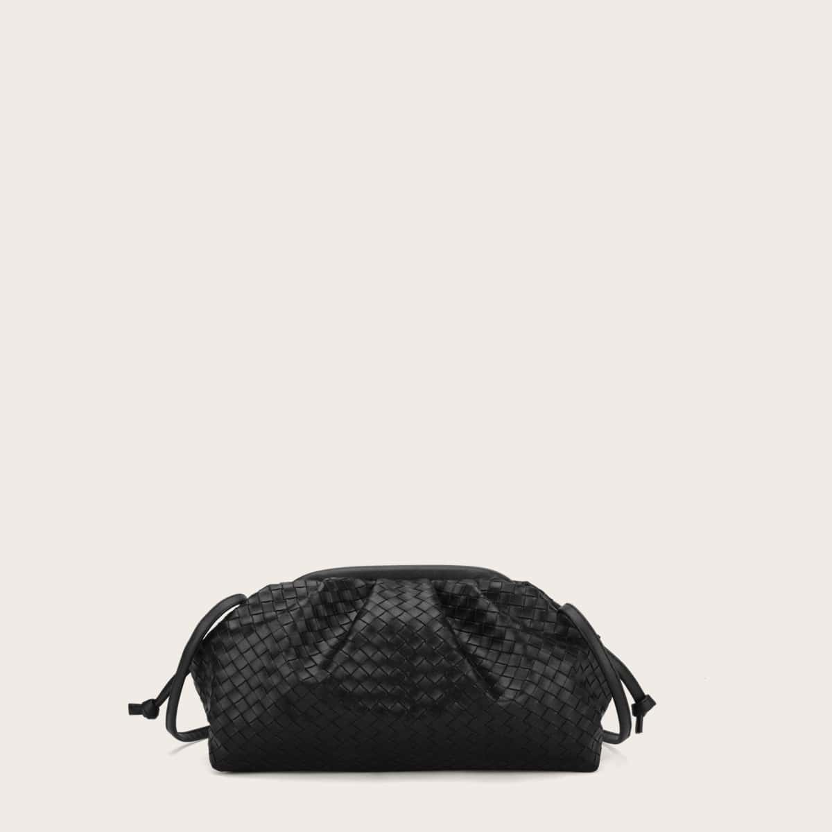 

Woven Pattern Ruched Bag, Black