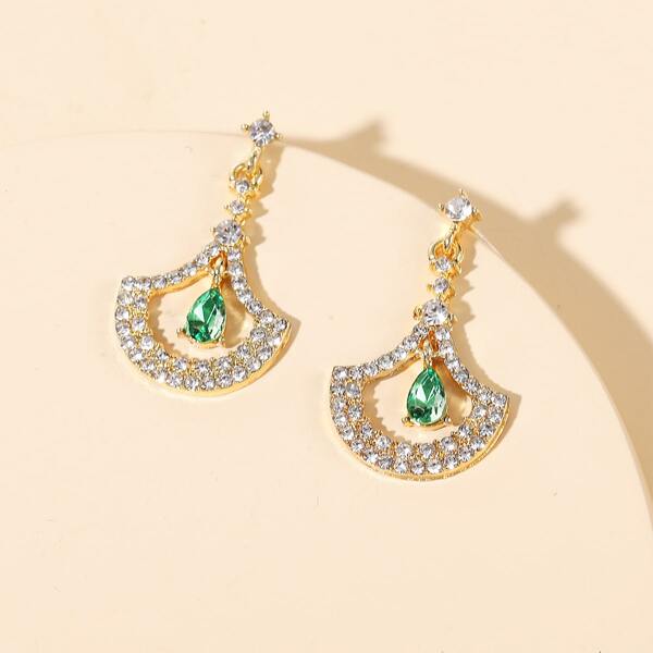 

Rhinestone Fan Drop Earrings, Gold