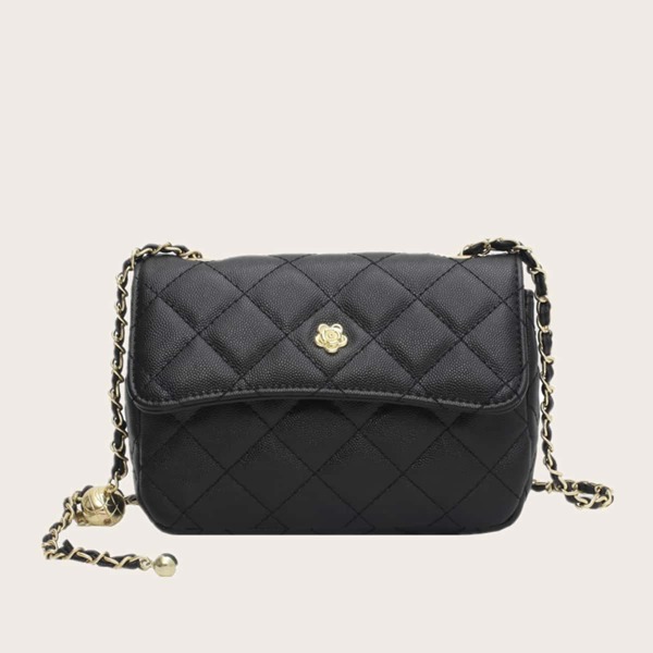 

Quilted Flap Crossbody Bag, Black