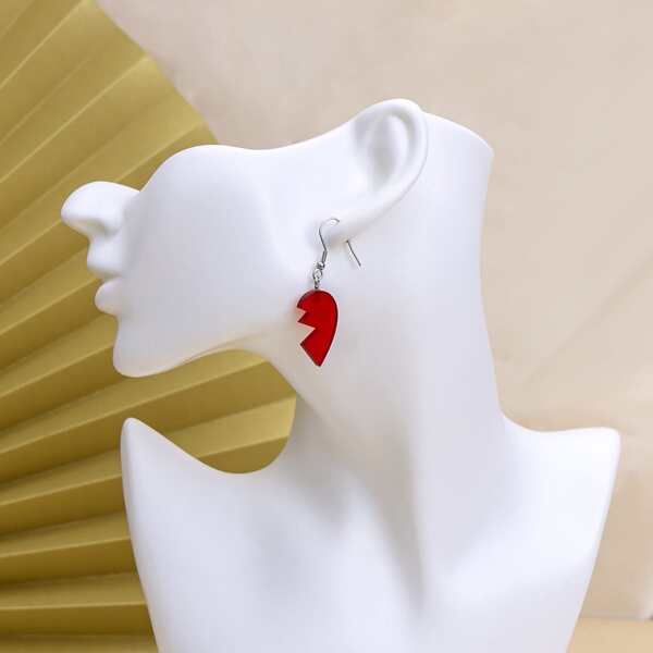 

Half Heart Drop Earrings, Red