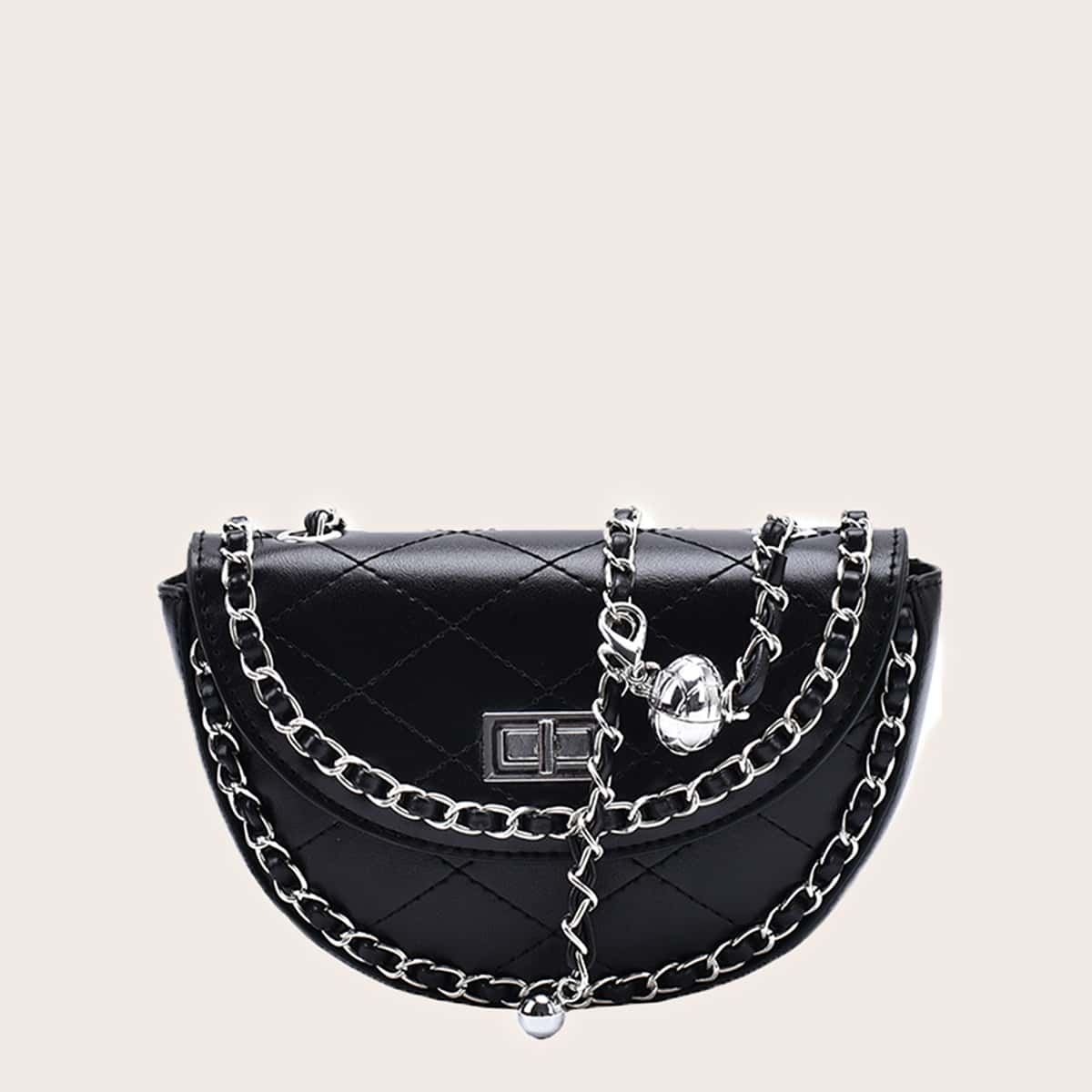 

Quilted Chain Crossbody Bag, Black