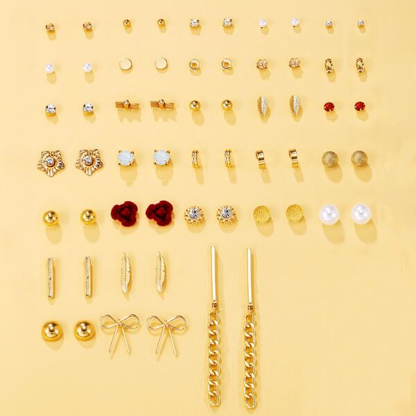 

30pairs Girls Faux Pearl Decor Earrings, Gold