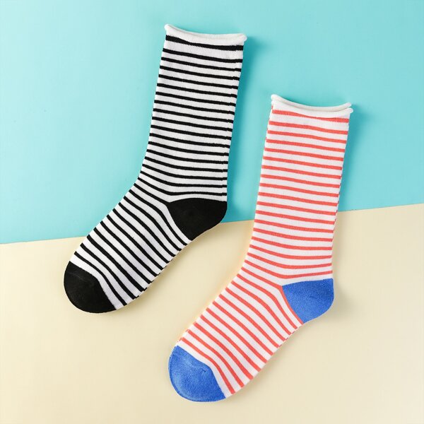 

2pairs Striped Pattern Socks, Multicolor
