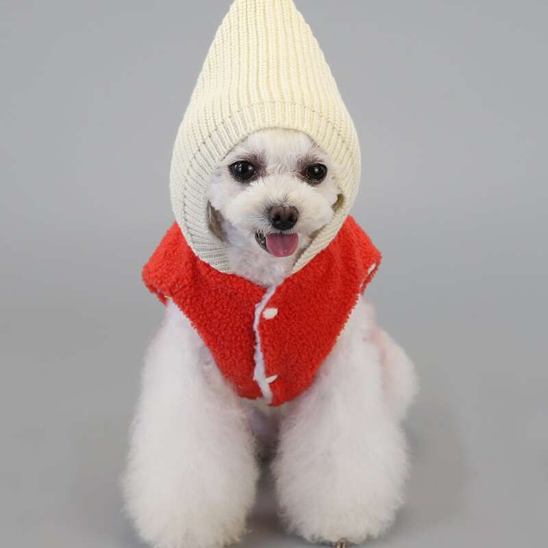 

Color Block Dog Pom-pom Hooded Jacket, Red