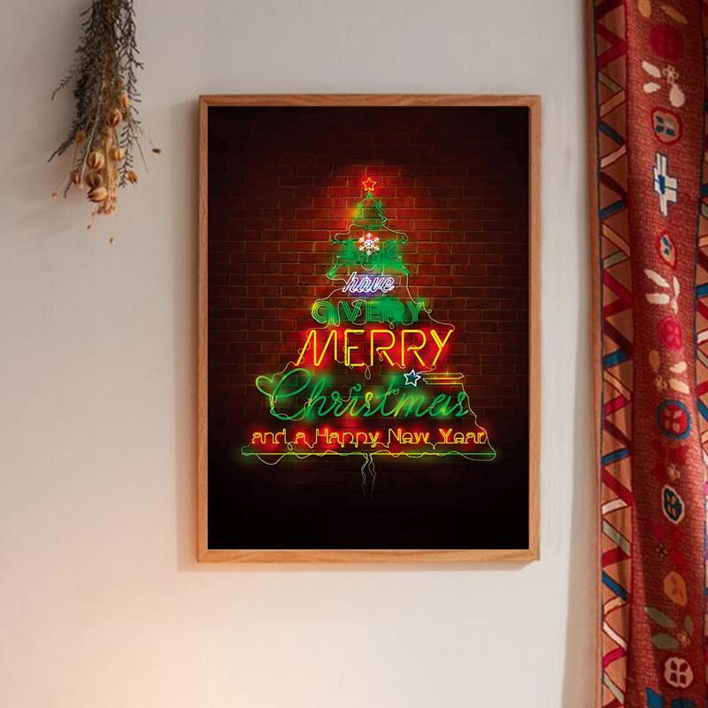 

Christmas Tree Print Wall Painting Without Frame, Multicolor