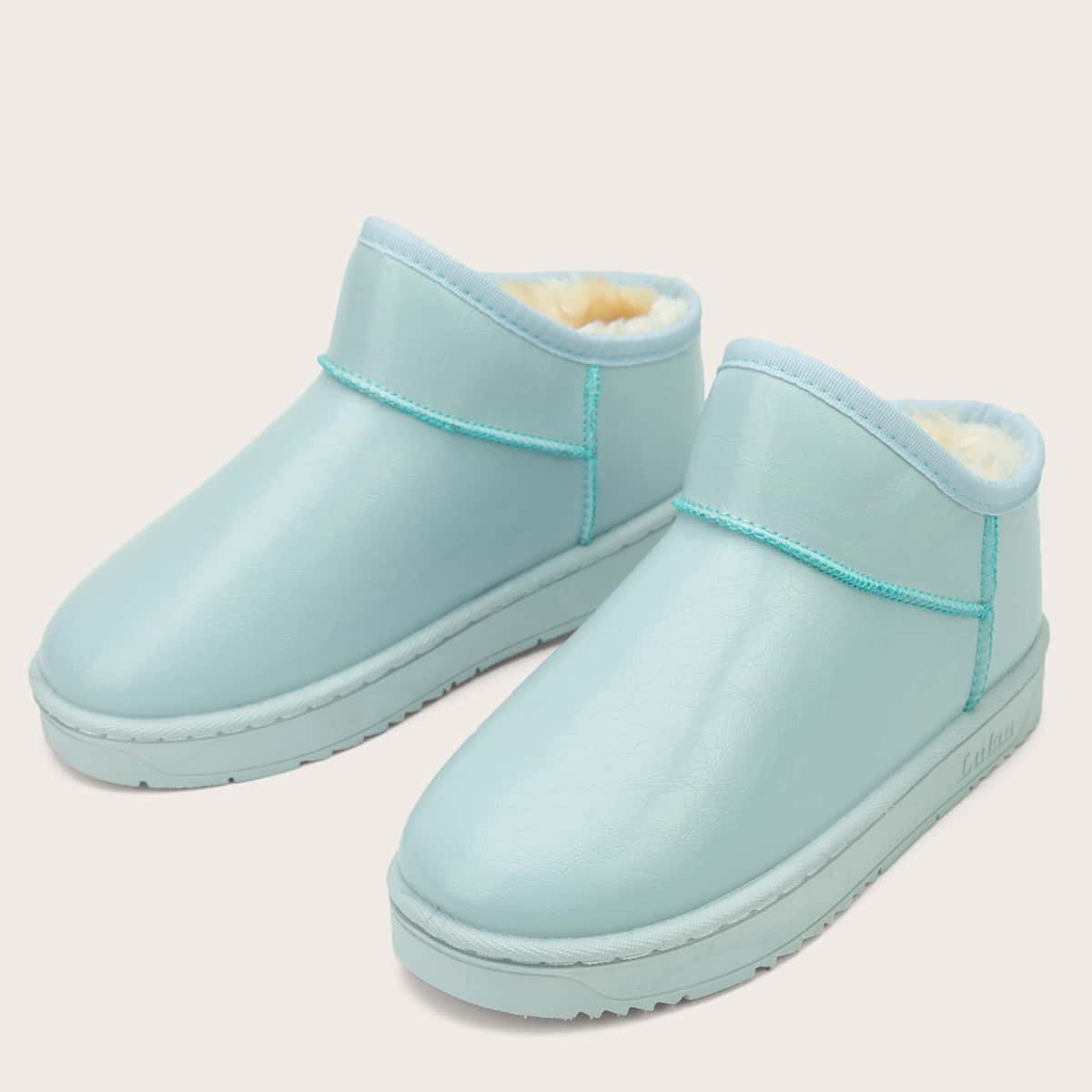 

Round Toe Fur Lined Ankle Boots, Blue