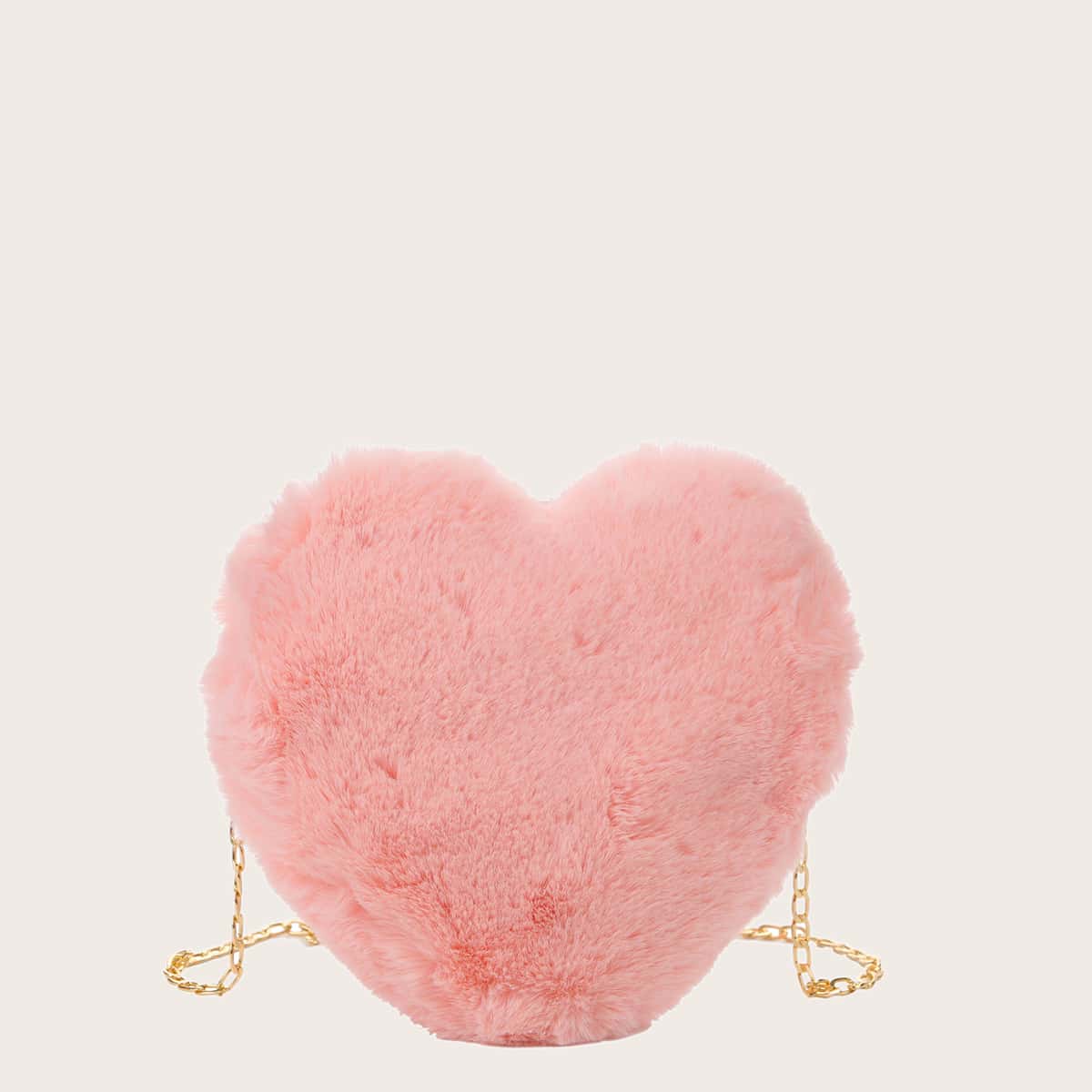 

Heart Shaped Fluffy Chain Bag, Pink