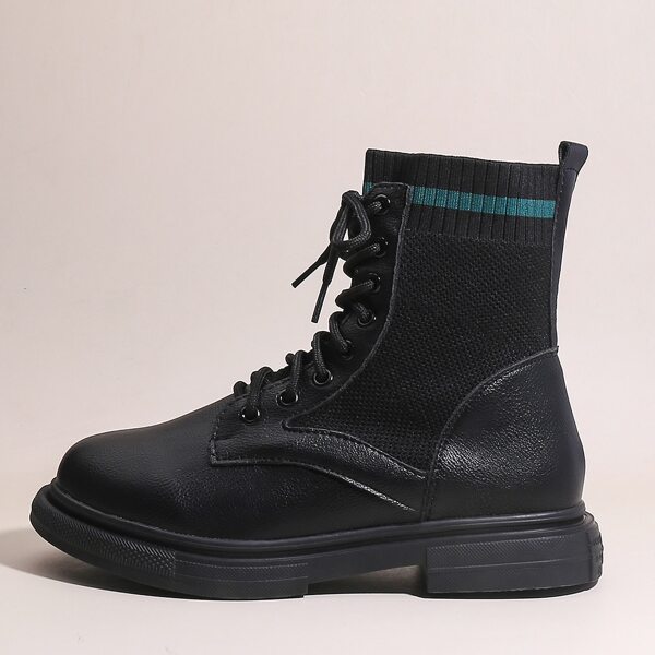 

Lace Up Decor Sock Boots, Black