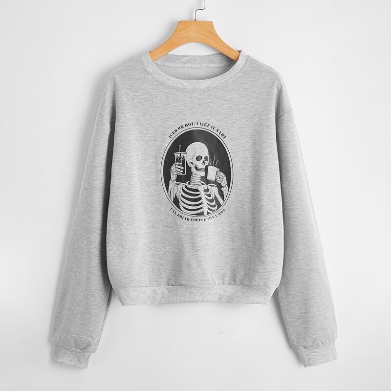 

Skull & Letter Graphic Sweatshirt, Light grey