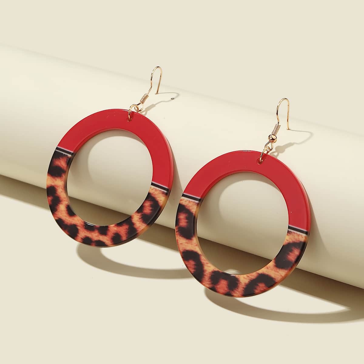 

Leopard Print Round Drop Earrings, Red