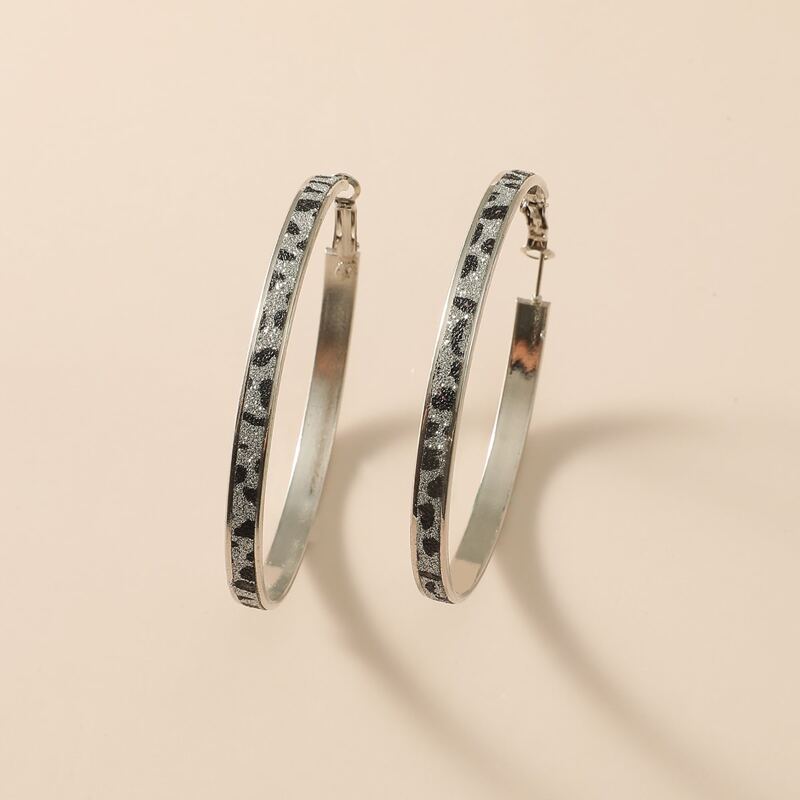 

Leopard Print Hoop Earrings, Silver