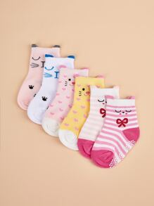 6pairs Baby Cartoon Graphic Socks - Multicolor - View 1