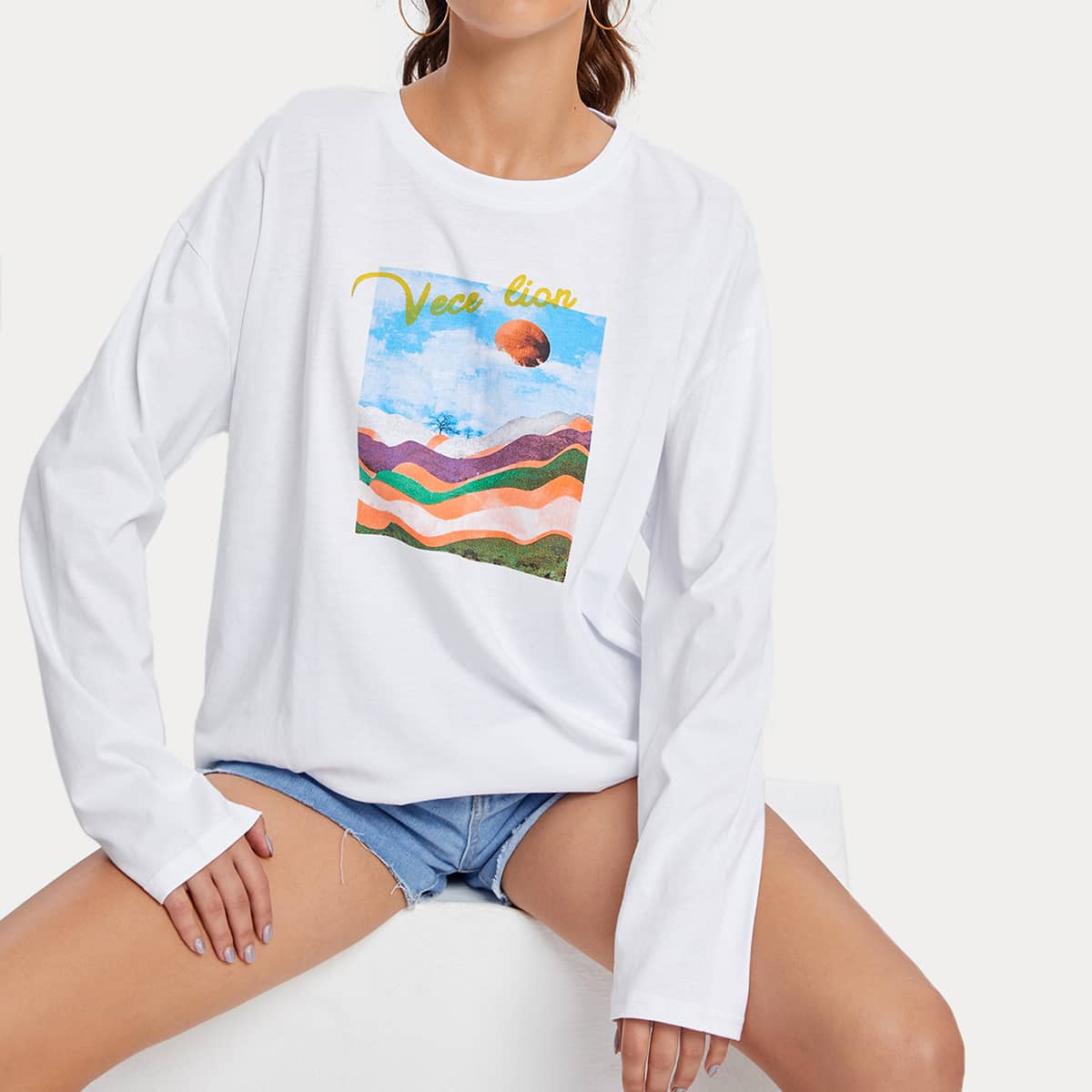

Graphic Print Oversized Tee, White
