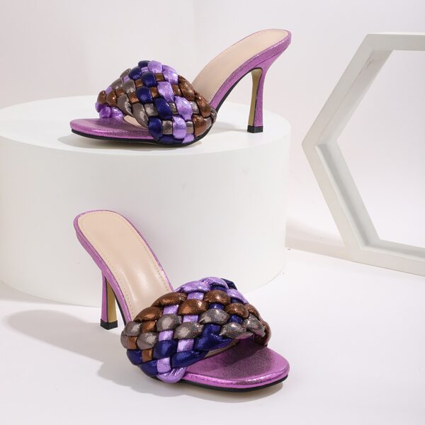 

Braided Strap Stiletto Heeled Mules, Multicolor
