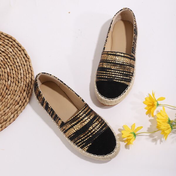 

Metallic Design Espadrille Loafers, Black