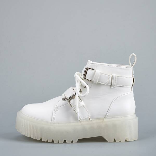 

Buckle Decor Ankle Boots, White