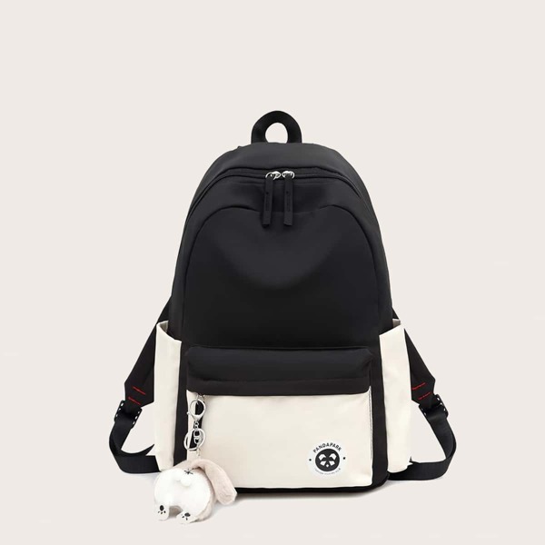 

Cartoon Charm Color Block Backpack, Black and white
