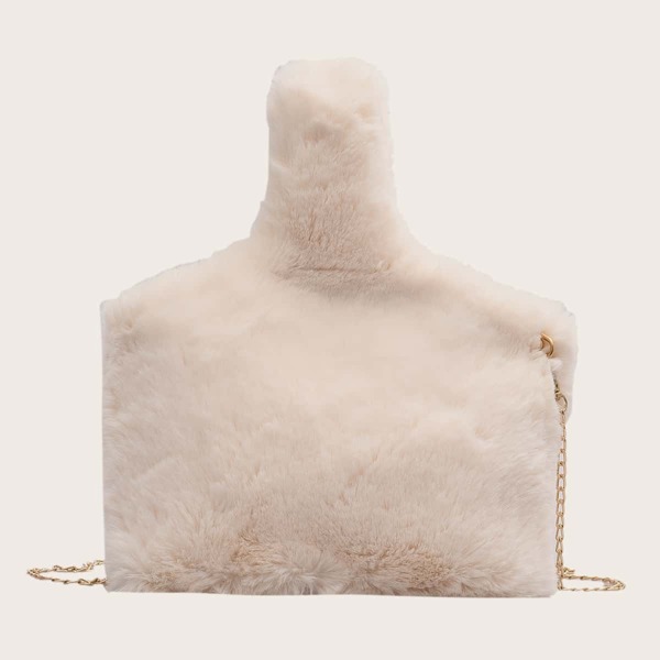 

Fluffy Chain Satchel Bag, Beige