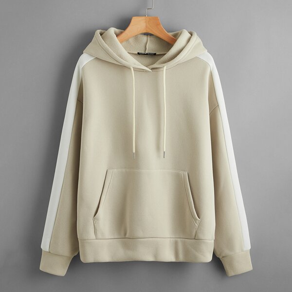 

Kangaroo Pocket Side Stripe Drawstring Hoodie, Khaki