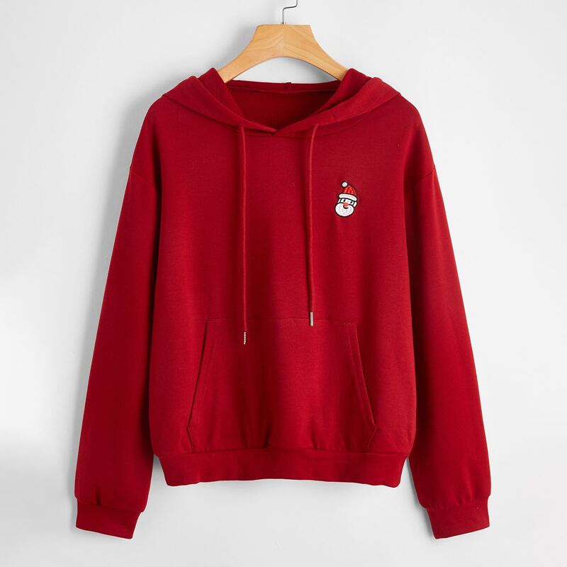 

Christmas Santa Claus Embroidery Hoodie, Burgundy