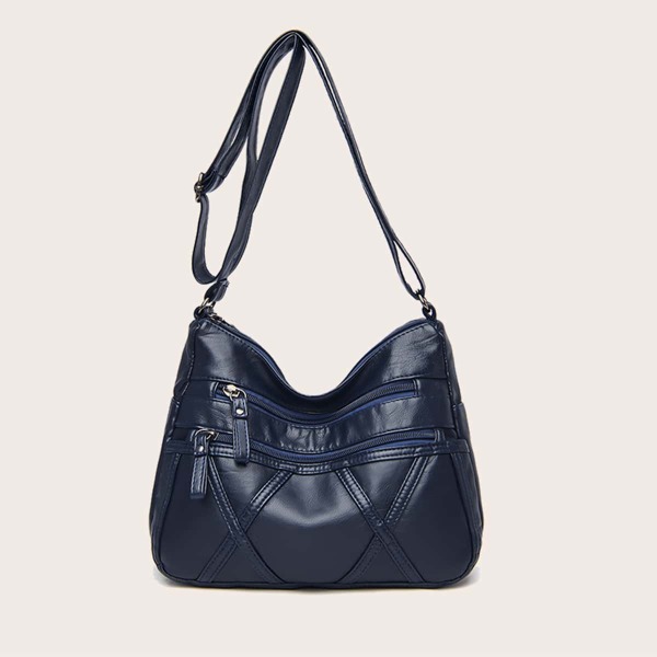 

Double Zip Front Crossbody Bag, Blue