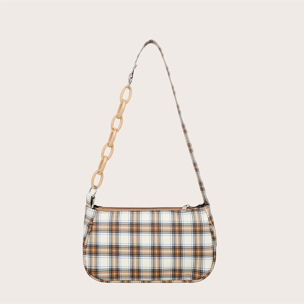 

Plaid Baguette Bag, Khaki