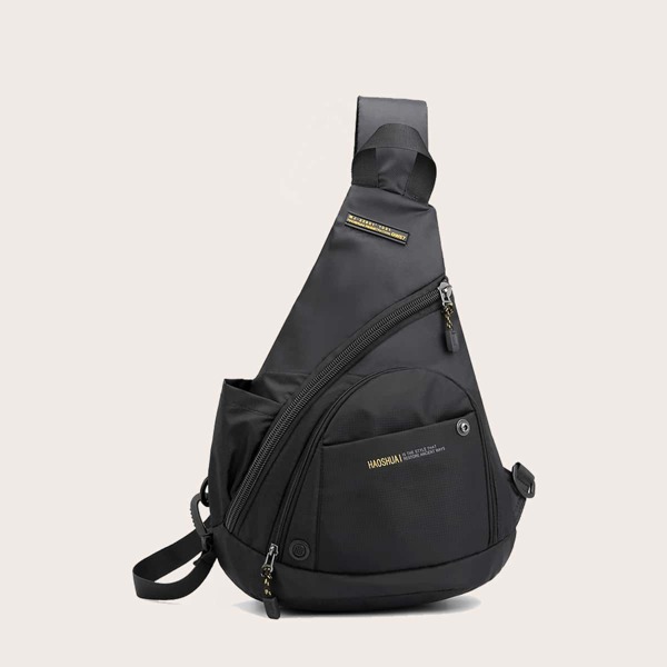 

Men Letter Graphic Sling Bag, Black