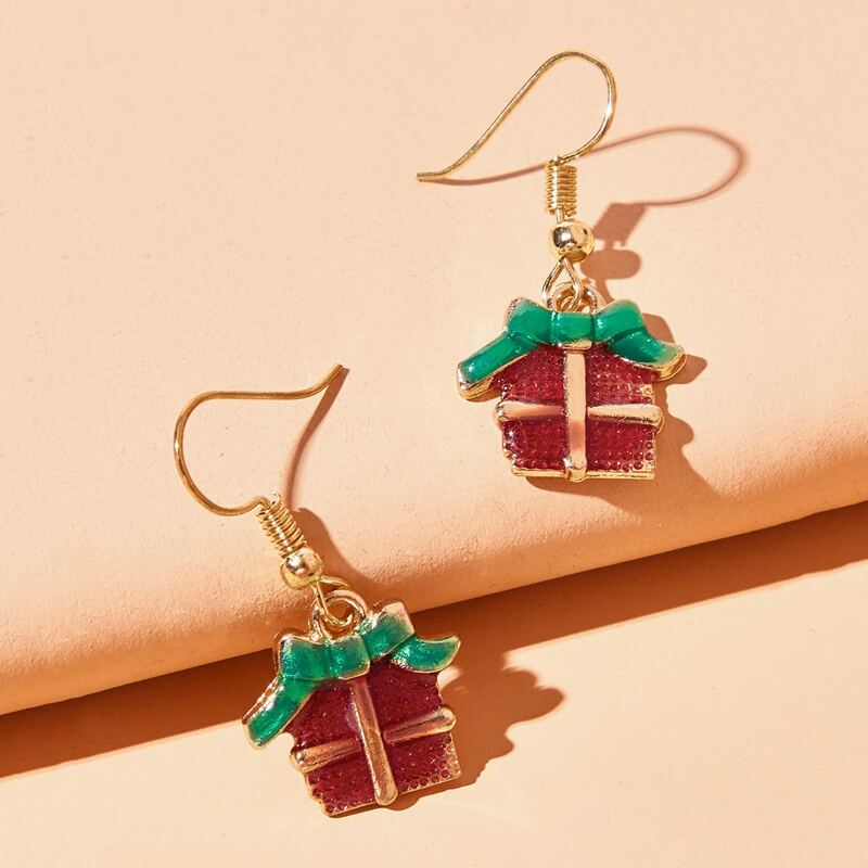 

Christmas Gift Drop Earrings, Red