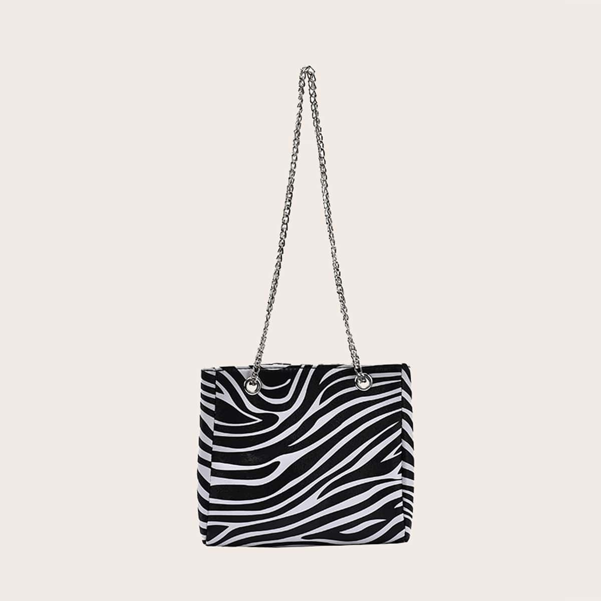 

Zebra Striped Mini Crossbody Bag, Black and white