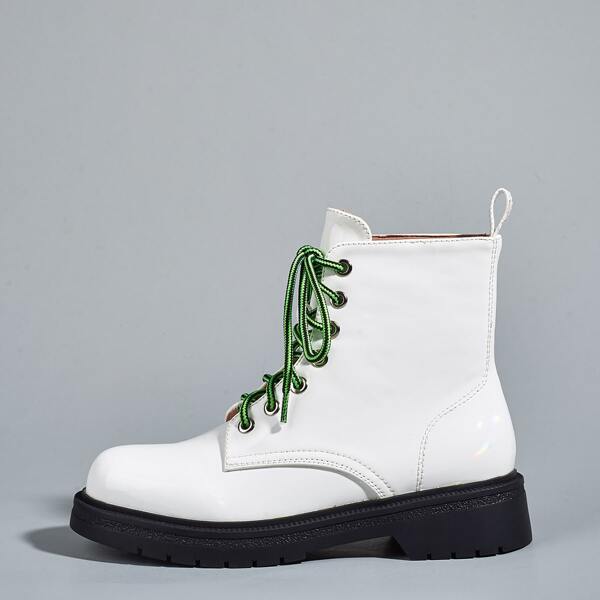 

Patent Leather Combat Boots, White
