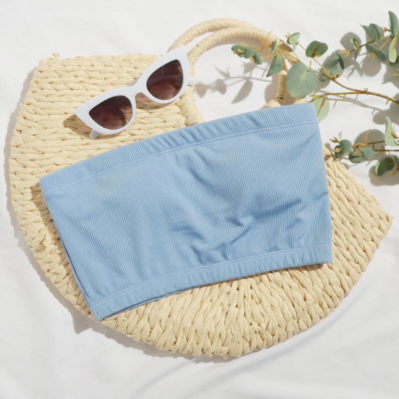 

Ribbed Bandeau Bikini Top, Baby blue