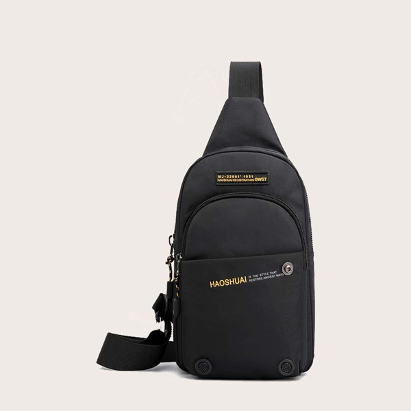

Men Letter Graphic Sling Bag, Black