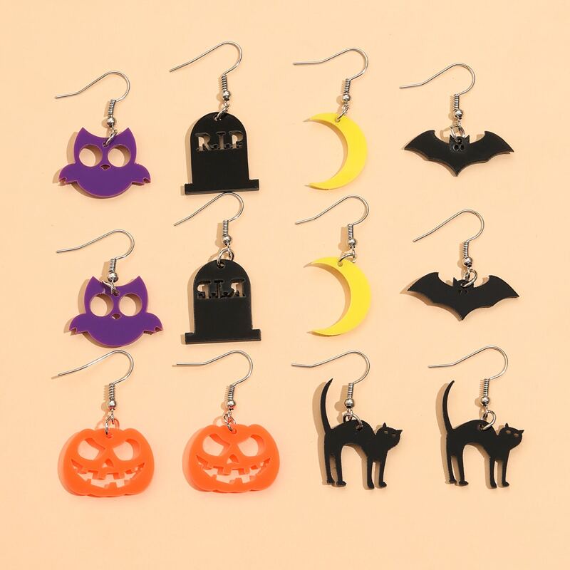 

6pairs Halloween Drop Earrings, Multicolor