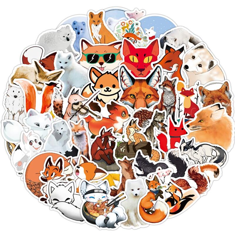 

50pcs Fox Pattern Sticker, Multicolor