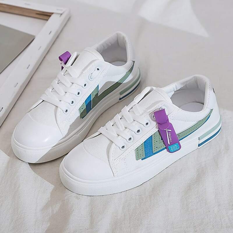

Colorblock Lace-up Canvas Sneakers, White