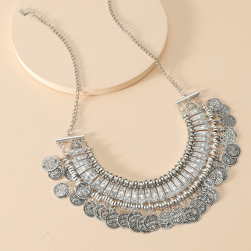 

Coin Tassel Charm Vintage Necklace, Antique silver